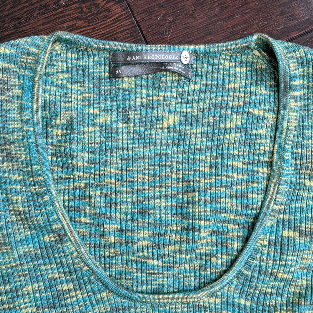 Anthropologie Zuzu Space-Dyed Green Sweater Tee - Picture 7 of 9